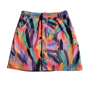 Farm Rio Kiki Corduroy Multi Color Tropical Mini Skirt, Medium